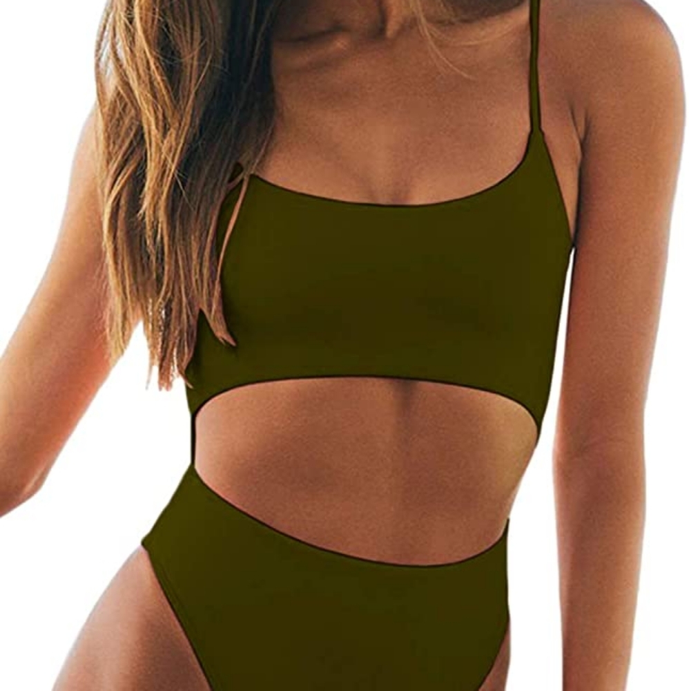 Sexy cutout bikini sz medium olive green